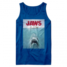 Jaws Vintage Movie Poster Men’s Tank Top Great White Shark Attack Swimmer Faded