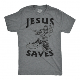 Jesus Saves Hockey Goal T Shirt Funny Religious Christian Faith Hilarious Tee