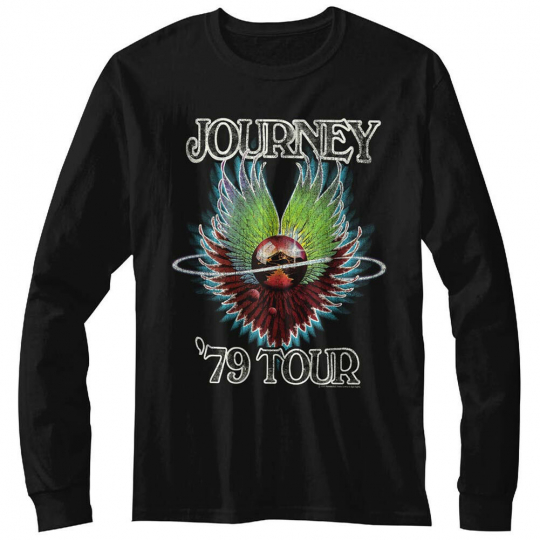 Journey '79 Tour T-Shirt Adult Long Sleeve Black Tee Rock Music in S - 2XL