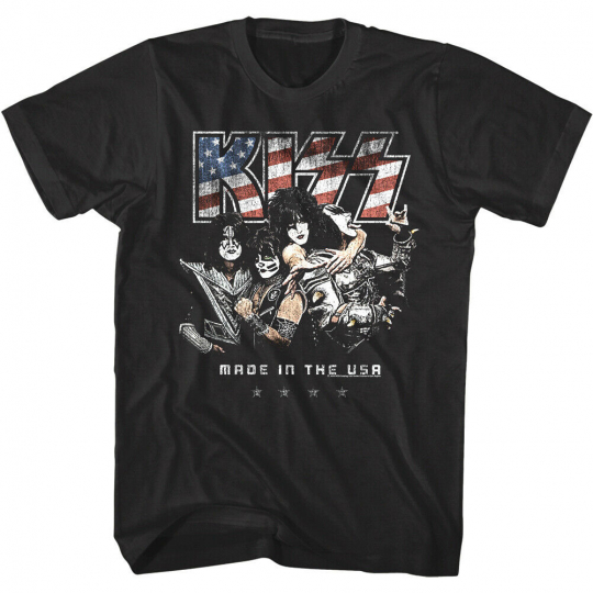 Kiss Made in the USA Men's T-Shirt Rock Band American Flag OFFICIAL LICENSE