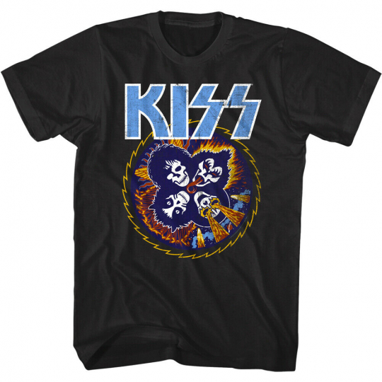 Kiss Vintage Skull Circle Men's T Shirt Cartoon Faces NYC Rock Band Laser Tongue