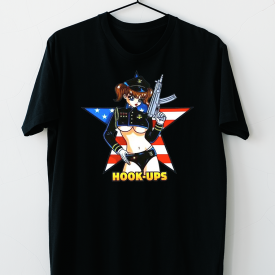 LIMITED NEW Hook Ups Skateboard American Flag Police Girl T-Shirt S-4XL