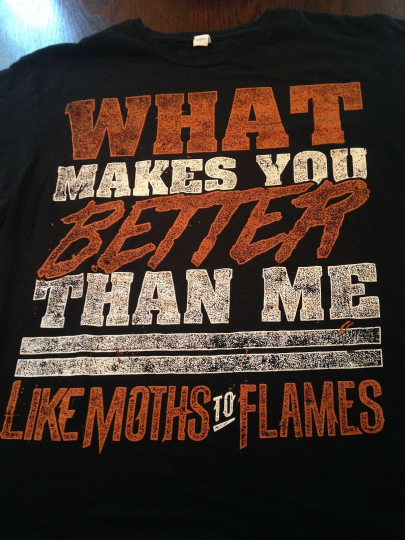 Like Moths To Flames What Makes You Better Band T Shirt. Size Large We Don't