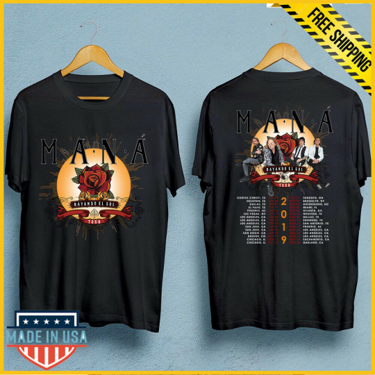 MANA Band T-Shirt Rayando El Sol North American Tour 2019 Black Unisex S-6XL