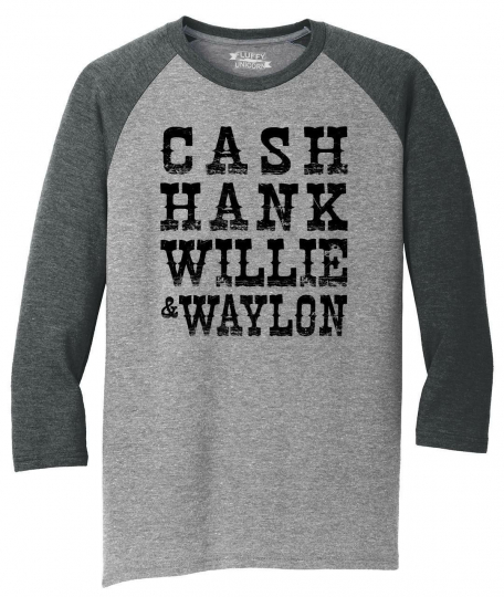 Mens Cash Hank Willie Waylon 3/4 Triblend Music Concert Country Redneck