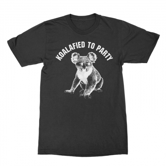 Men's Koalafied To Party T-Shirt - Koala Bear in Sunglasses Tee, Black - Large