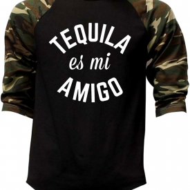 Men’s Tequila Es Mi Amigo Camo Baseball Raglan T Shirt Mexican Funny Drink V378