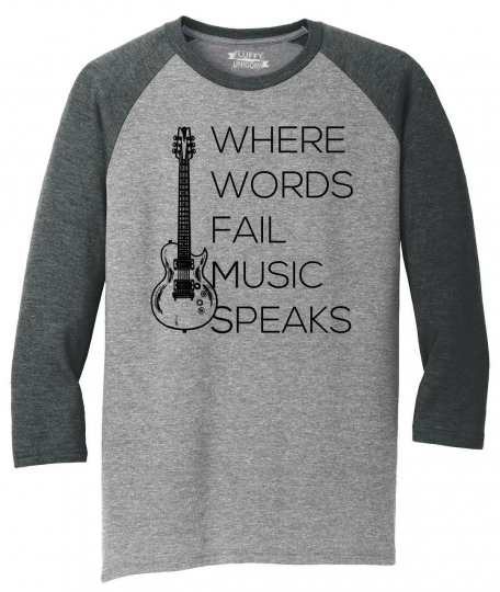 Mens Where Words Fail Music Speaks 3/4 Triblend Guitar Band Country Song