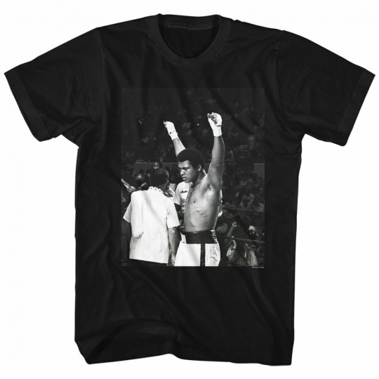 Muhammad Ali Hands In The Air Black Adult T-Shirt