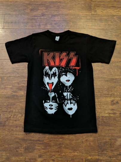 NEW KISS FACES RED LOGO HEAVY METAL T SHIRT