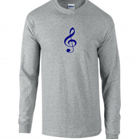 Navy Blue Treble Clef T-Shirt Sport Gray Long Sleeve Music Band Tee Shirt S-5XL