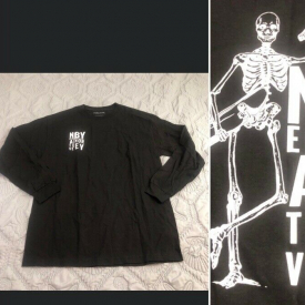 Negative By Norey Skeleton Skateboarding Long Sleeve T shirt Black Size L NWT