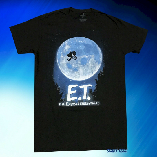 New E.T. the Extra-Terrestrial 1982 Poster Black Mens Vintage Throwback T-Shirt