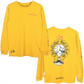 New Italy Pop Style Men’s Tee Cartoon Print Long Sleeve Yellow T-Shirts CH1845W