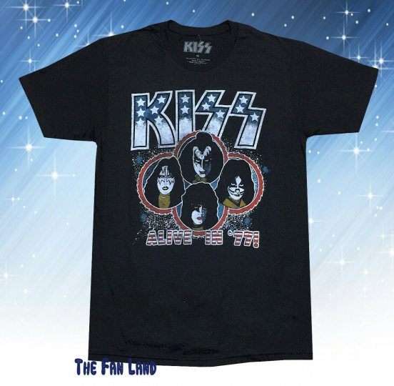 New Kiss Band Alive in 1977 Classic Mens Vintage Retro T-Shirt