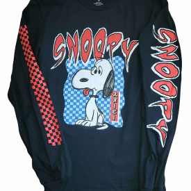 New Men’s Peanuts Snoopy Retro Vintage Long Sleeve Black Cartoon T-Shirt Tee