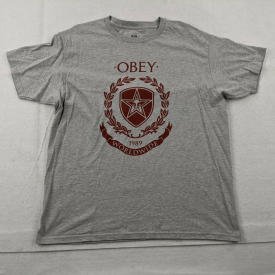 New Obey Shirt Adult XL Men Gray Red Crest Worldwide Streetwear Skater