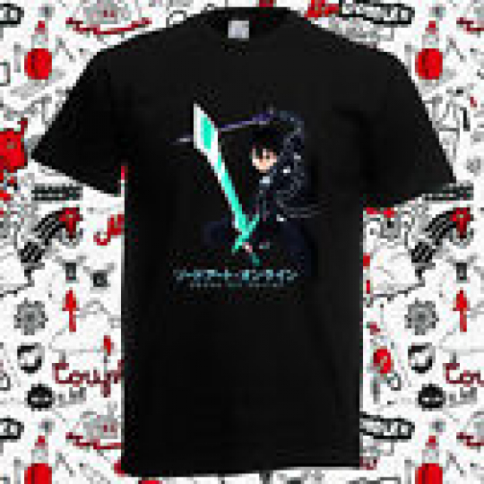 New SAO Sword Art Online Kirito Anime Cartoon Men's Black T-Shirt Size S-3XL