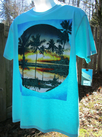 New W/Tags Tony Hawk Mens Graphic Tee T-Shirt Size M (Med) Scuba Blue Palm Trees
