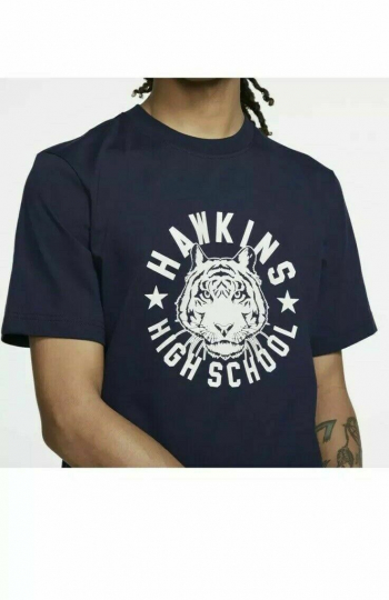Nike X Stranger Things Hawkins High Navy Blue T Shirt Size L-XXL NEW