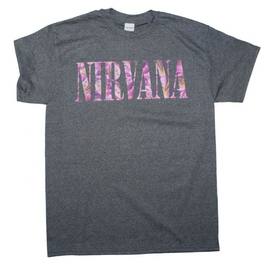 Nirvana Purple Floral Logo Rock Music Band Men's Heather Gray T-Shirt