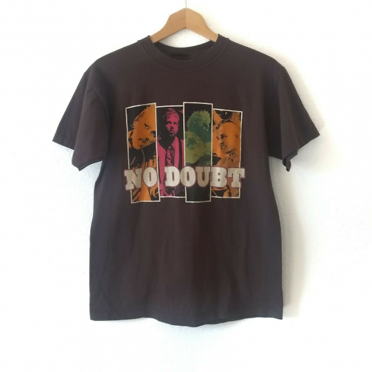 No Doubt Size M Brown Band Member Faces Photo Graphic Tee Optima T-Shirt