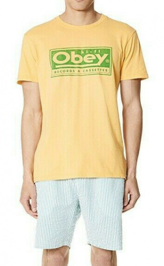OBEY Men's S/S T-Shirt RECORDS & CASSETTES - Yellow - Medium - NWT