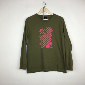 OBEY Mens T Shirt Size M Olive Green Pink Graphic Long Sleeve EUC Worldwide