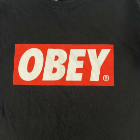 OBEY Red Box Logo Shirt Black Red Adult Small Graphic Print T Shirt