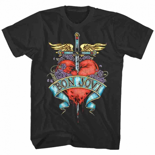 OFFICIAL Bon Jovi Pierced Heart Tattoo Men's T-shirt Rock Band Tour Merch