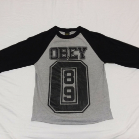 Obey 3/4 Sleeve Baseball Shirt Black & Gray Men’s Size Small
