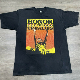 Obey Awareness Honor the Treaties Men’s Black T-Shirt Size Large