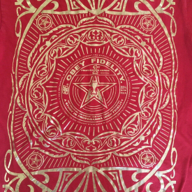 Obey Fidelity 1st Propaganda Series Red T Shirt with Gold Graphic Men’s Medium