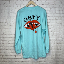 Obey Long Sleeve Tee Mens Size Large Blue
