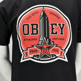 Obey Mens Graphic T-Shirt Large Black All City League Spell Out Star