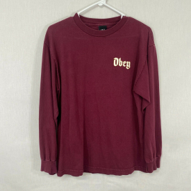 Obey Propaganda Mens Mulberry Long Sleeve Crew Neck Pullover T Shirt Size M