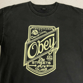 Obey Size Large Men’s Logo T Shirt Black Crew Neck Short SLeeve 100% Cotton Top