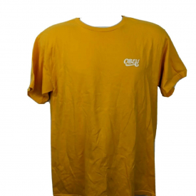Obey T-shirt Size M Yellow Short Sleeve Cotton Double Sided