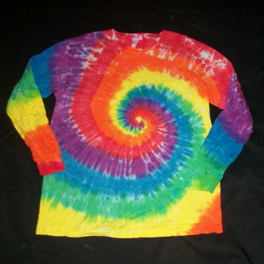 Organic Long Sleeve Tie Dye T-Shirt Rainbow Spiral XL Hippie Tye Dyed Fair Trade