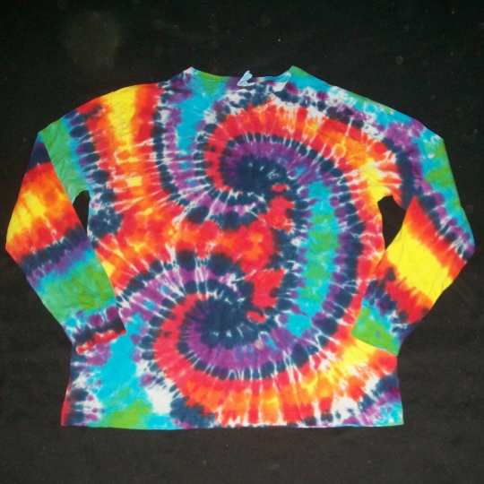 Organic Long Sleeve Tie Dye T-Shirt Wild Rainbow Spirals XL Hippie Tye Dyed
