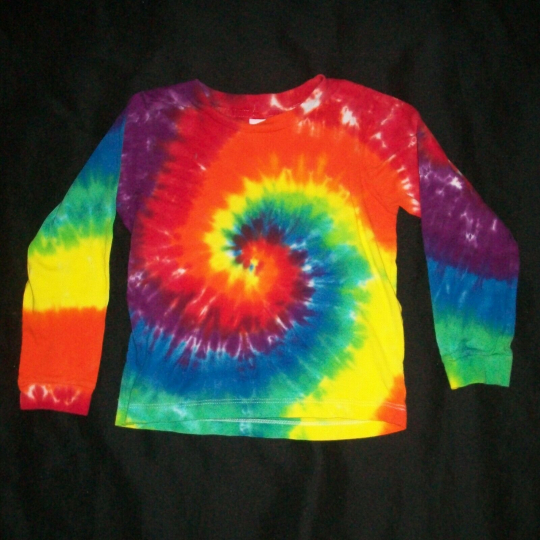 Organic Tie Dye Child Long Sleeve T-Shirt 2T Rainbow Spiral Hand Tye Dyed Hippie