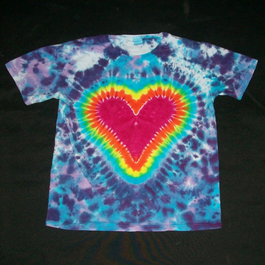 Organic Tie Dye Child T-Shirt Large 12 Rainbow Heart Hippie Tye Dyed Fair Trade