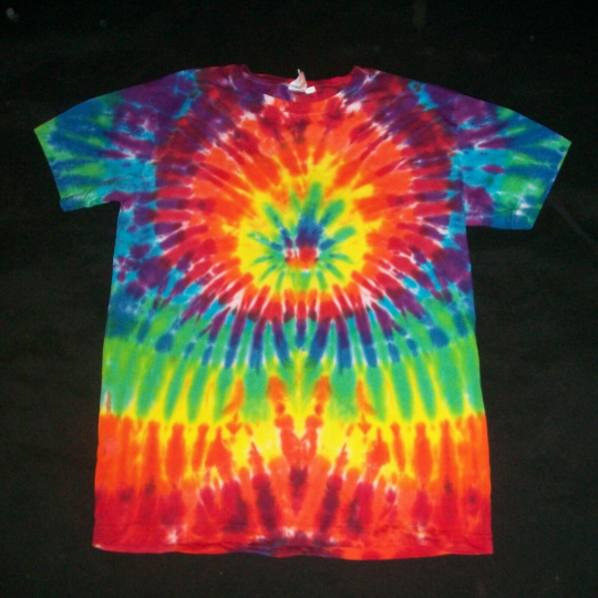 Organic Tie Dye T-Shirt Rainbow Sunburst Small Hand Tye Dyed Fair Trade Hippie