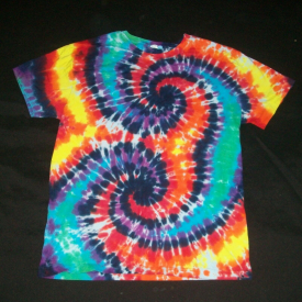 Organic Tie Dye T-Shirt Wild Rainbow Spirals Large Hippie Tye Dyed Fair Trade