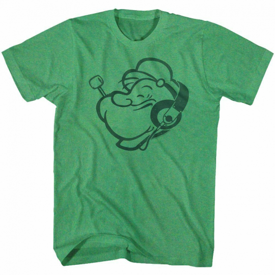 Popeye Headphones Kelly Heather Adult T-Shirt