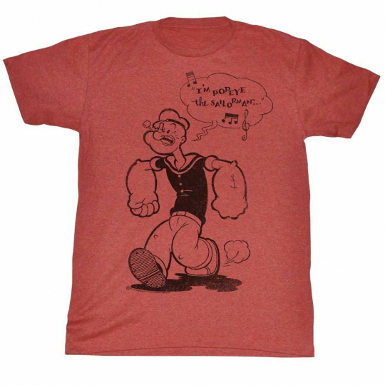 Popeye Sailor Man Red Heather Adult T-Shirt