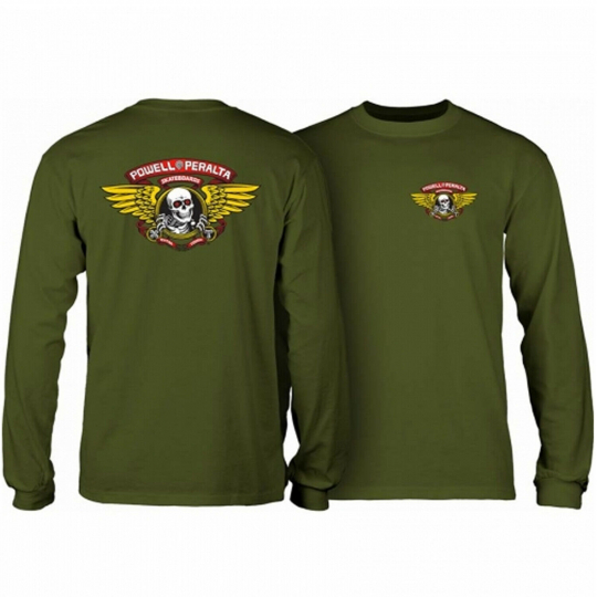 Powell Peralta Skateboard Long Sleeve Shirt Winged Ripper Military Green