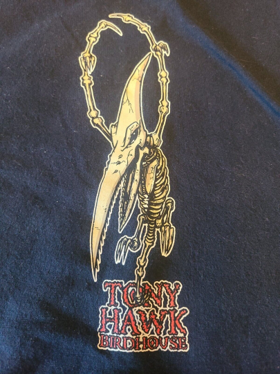 RARE Vintage Birdhouse Tony Hawk Pterodactyl Skeleton Skateboard Shirt XL large