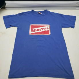 Rare VTG Vintage 90s Shortys Skate Skateboards Logo Spellout Blue T-Shirt Small