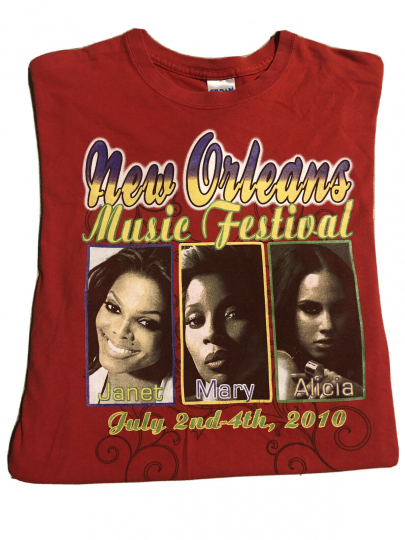 Rare Vintage 2010 NEW ORLEANS MUSIC FESTIVAL Rap Tee Band Shirt LL Cool J Monica
